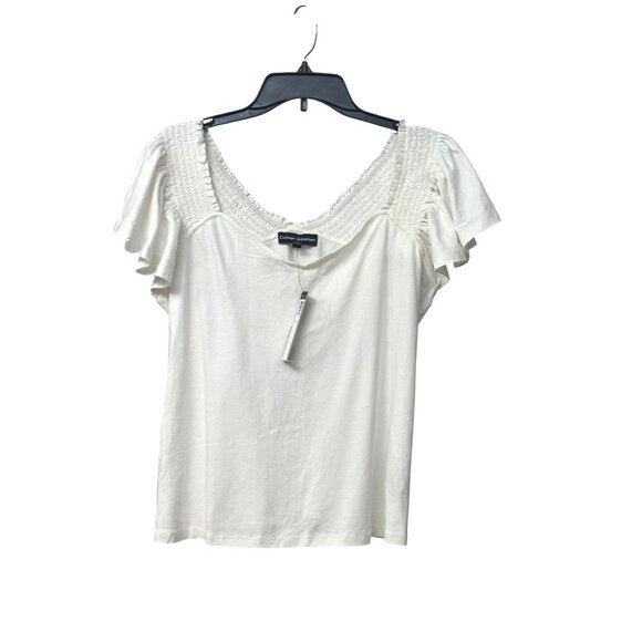 Catherine Malandrino Flutter-Sleeves Top, White, L - Picture 3 of 12